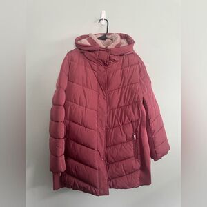 Andrew Marc Fur Lined Mid Length Winter Ski Pink Puffer Coat Parka Sz XXL